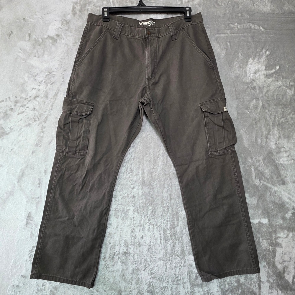 Wrangler Mens Cargo Pants Gray Cotton Twill Straight Leg MT7BKAH 36x30